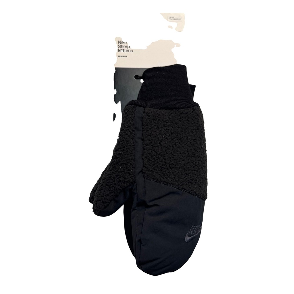 Nike Sherpa Fleece Mittens Womens Black Winter Gloves XS